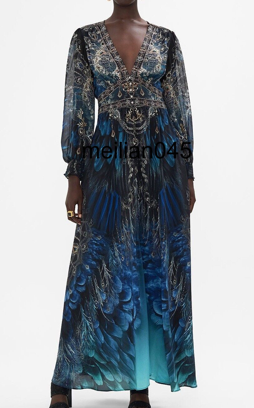 2025 NEW Camilla Printed silk V-neck dress